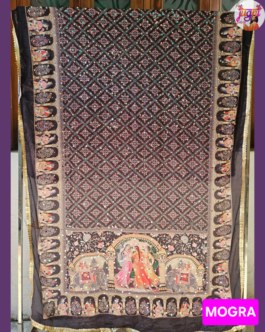 Mirror work Chinon Dupatta