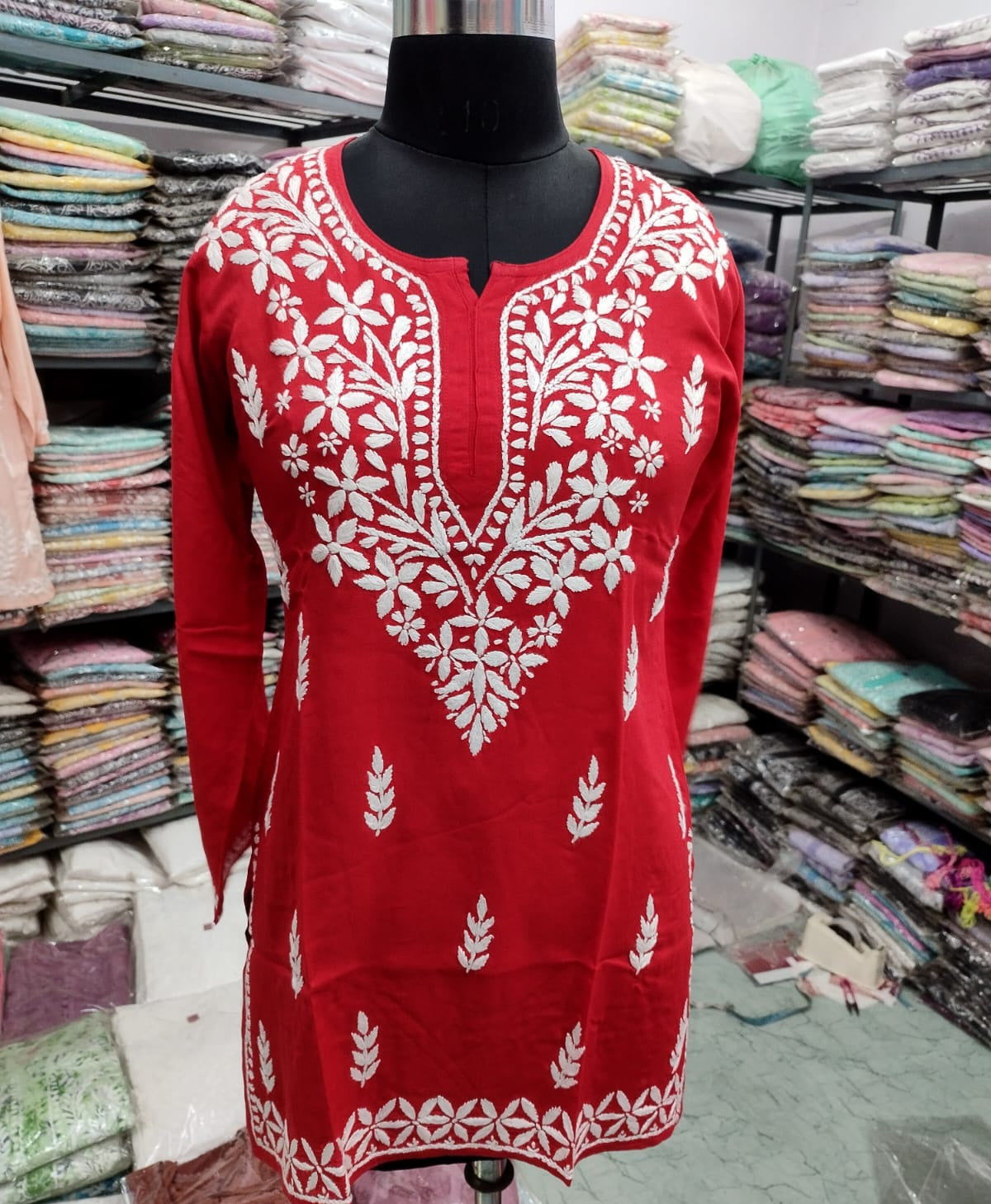 Short rayon chikan kurti