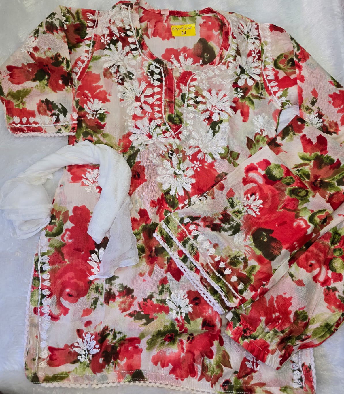 Mul cotton floral kids chikan set