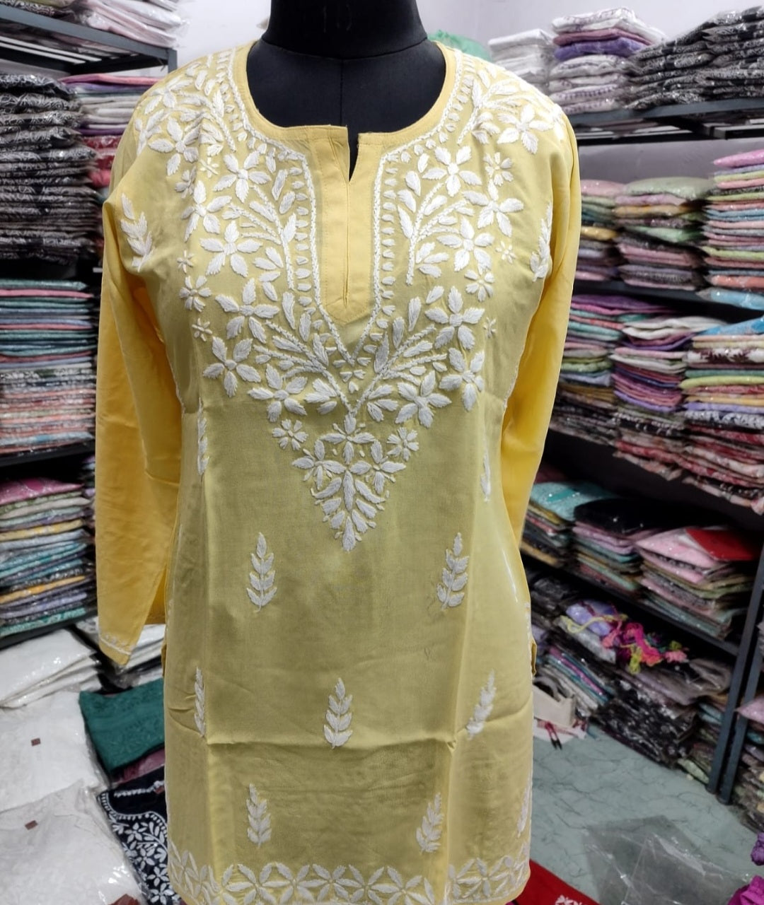 Short rayon chikan kurti