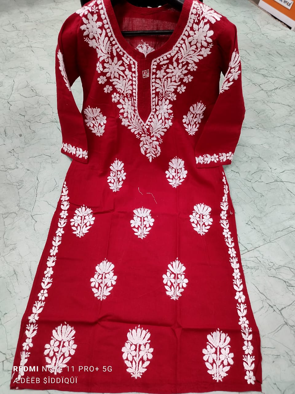 Hand embroidered cotton chikan kurti