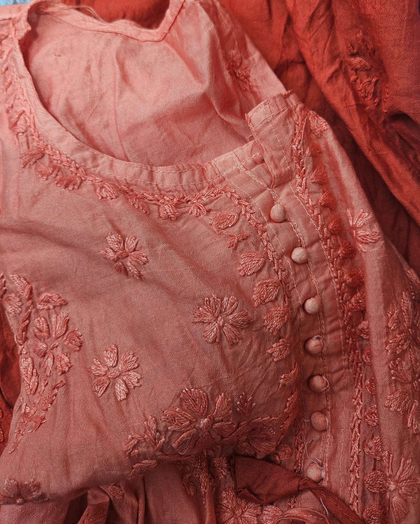 Ombre chanderi chikan frock