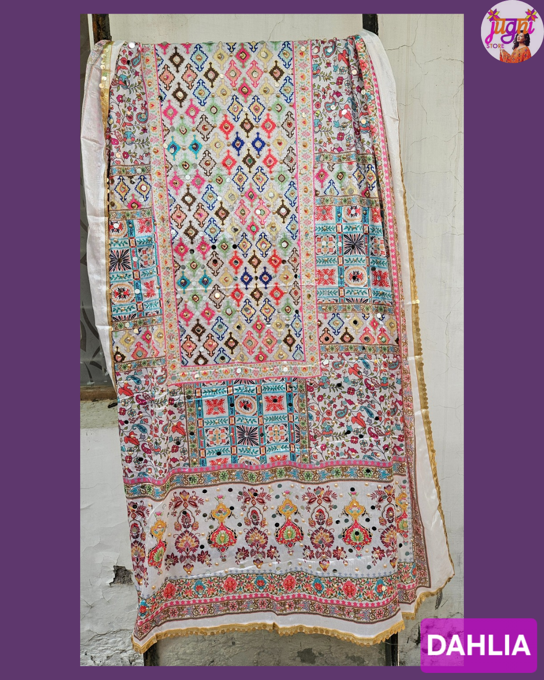 Mirror work Chinon Dupatta