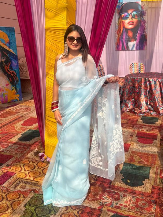 Ready to wear chikan saree