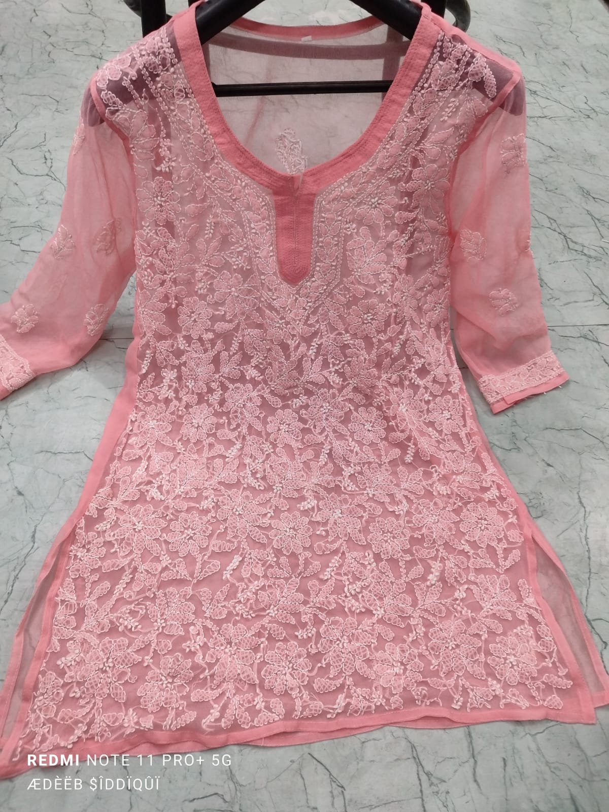 Short Chiffon Chikan Kurti