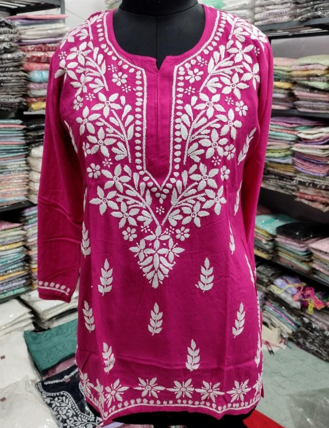Short rayon chikan kurti