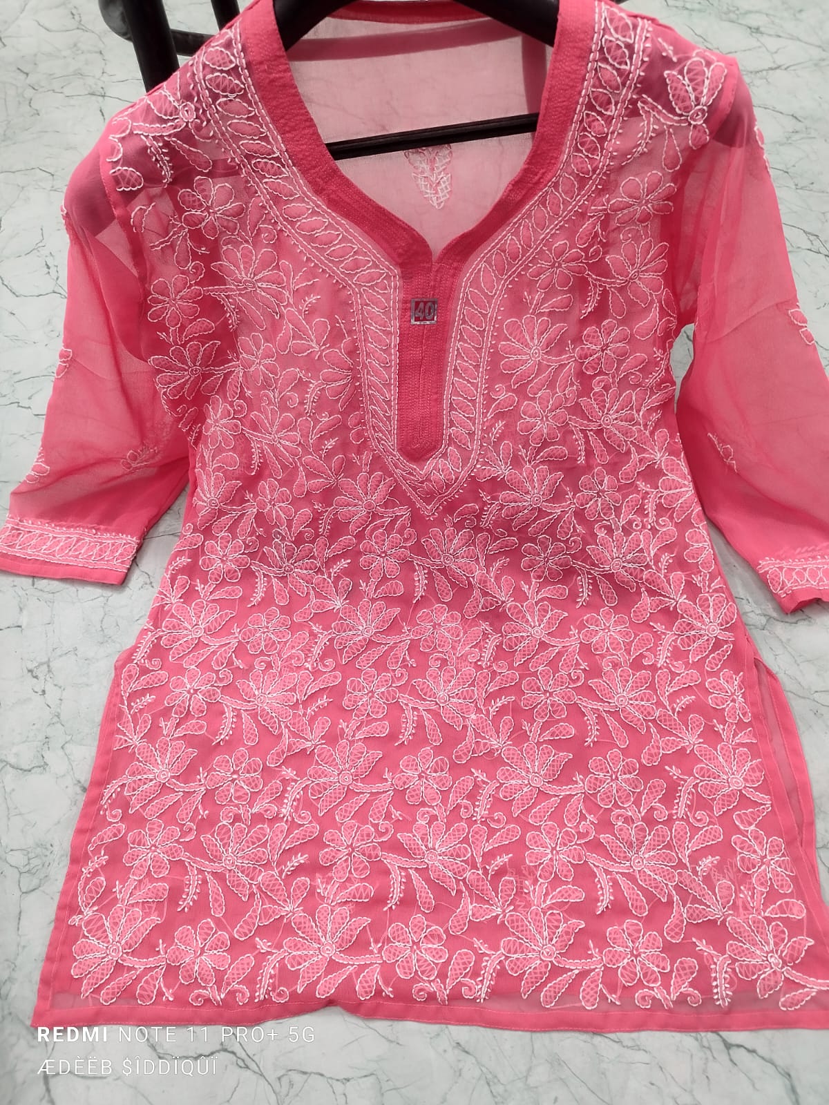 Short Chiffon Chikan Kurti