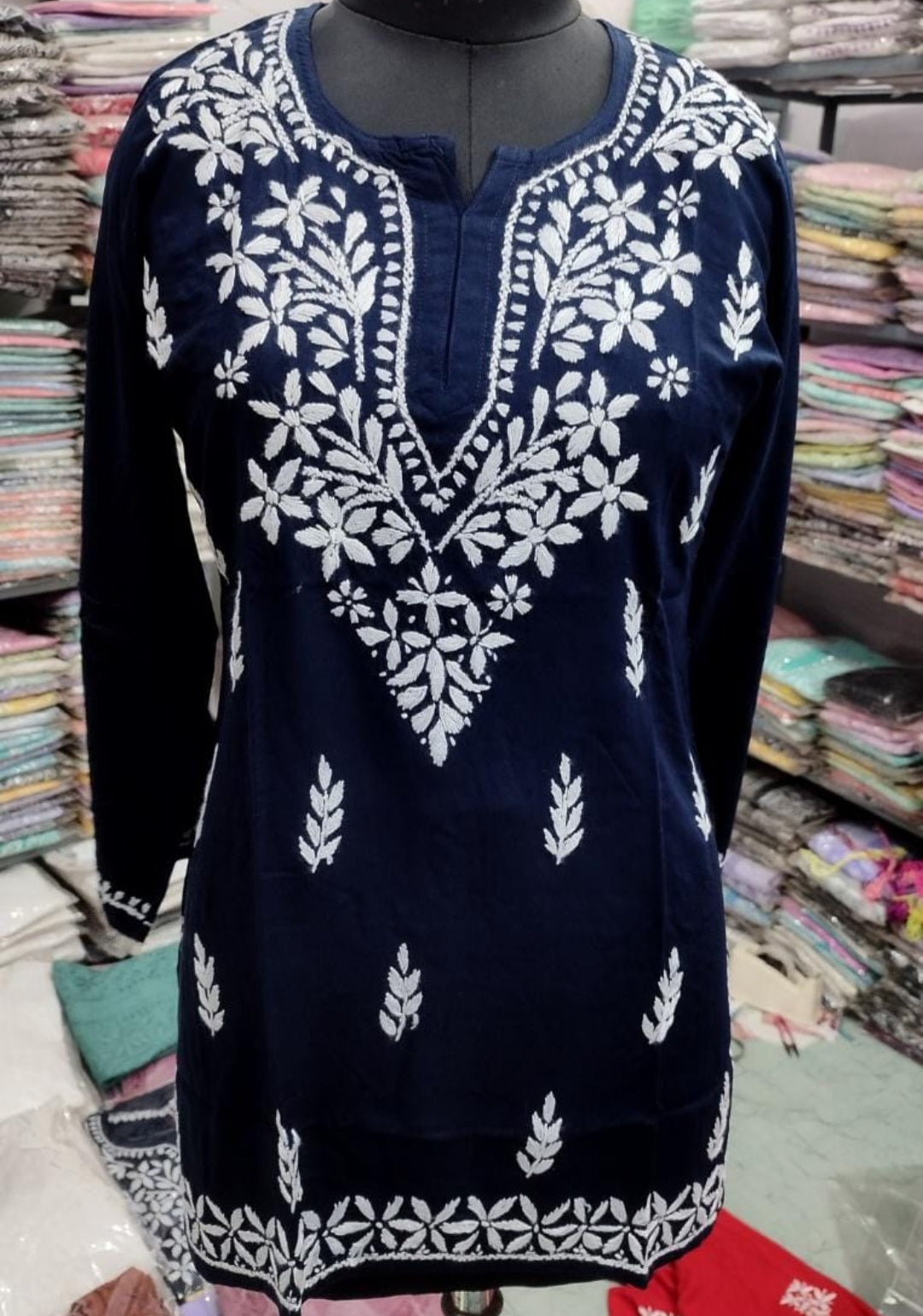 Short rayon chikan kurti