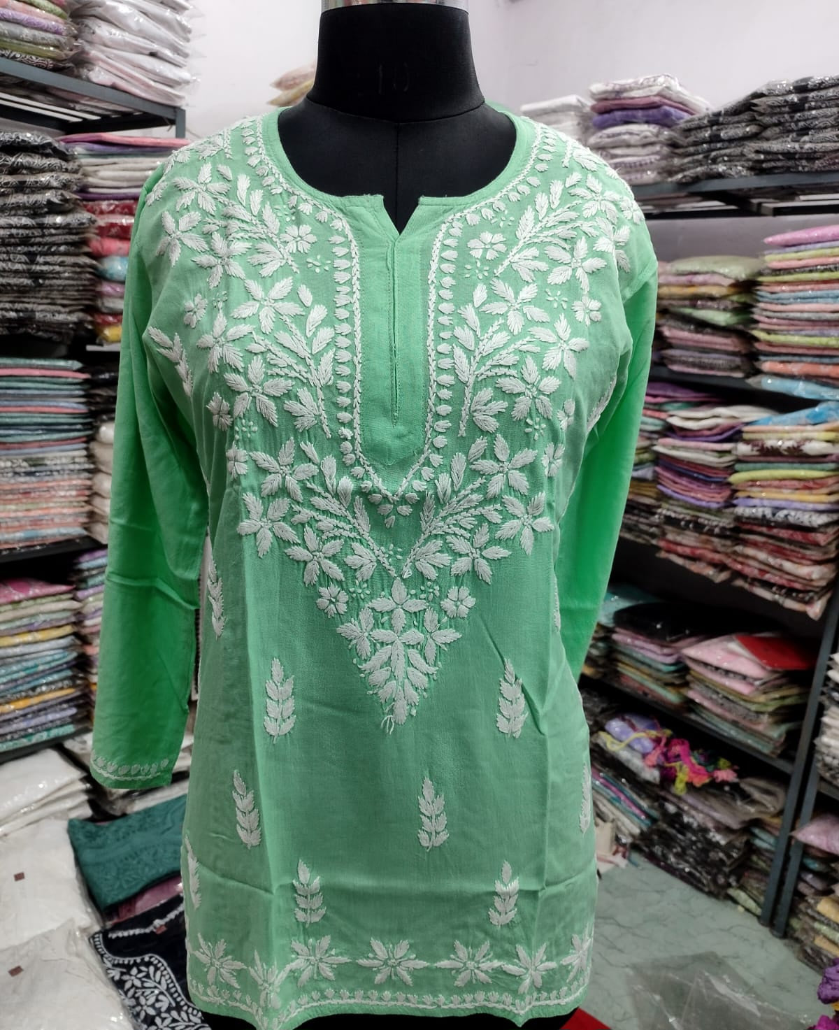 Short rayon chikan kurti