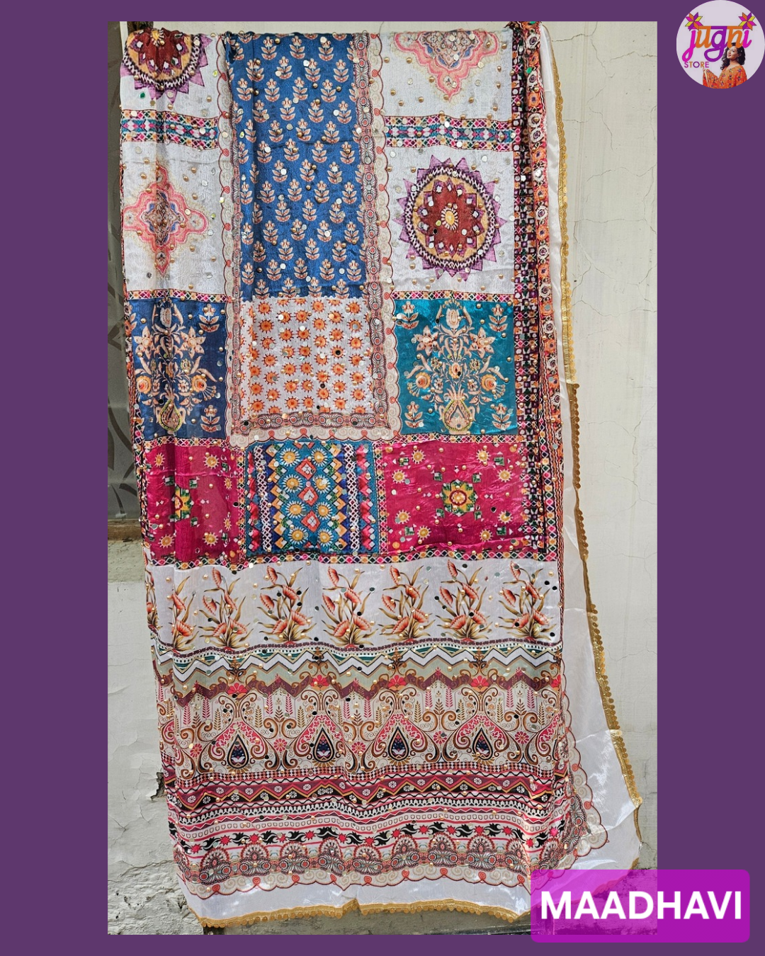 Mirror work Chinon Dupatta