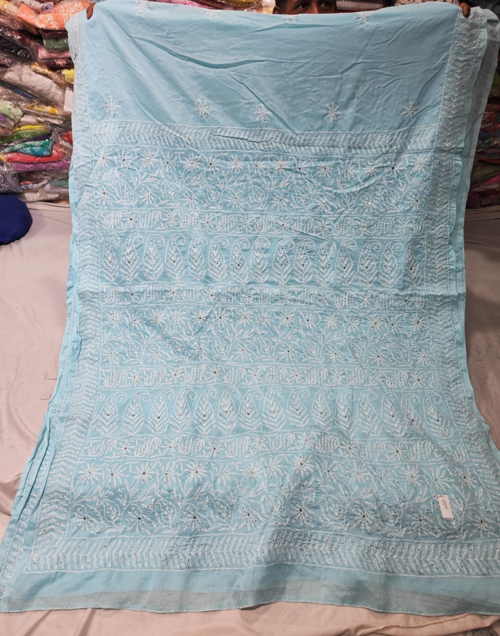 Mukaish work chikankari saree