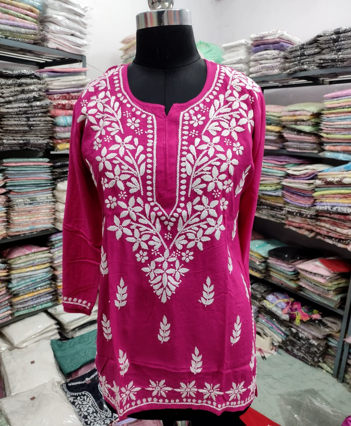 Short rayon chikan kurti