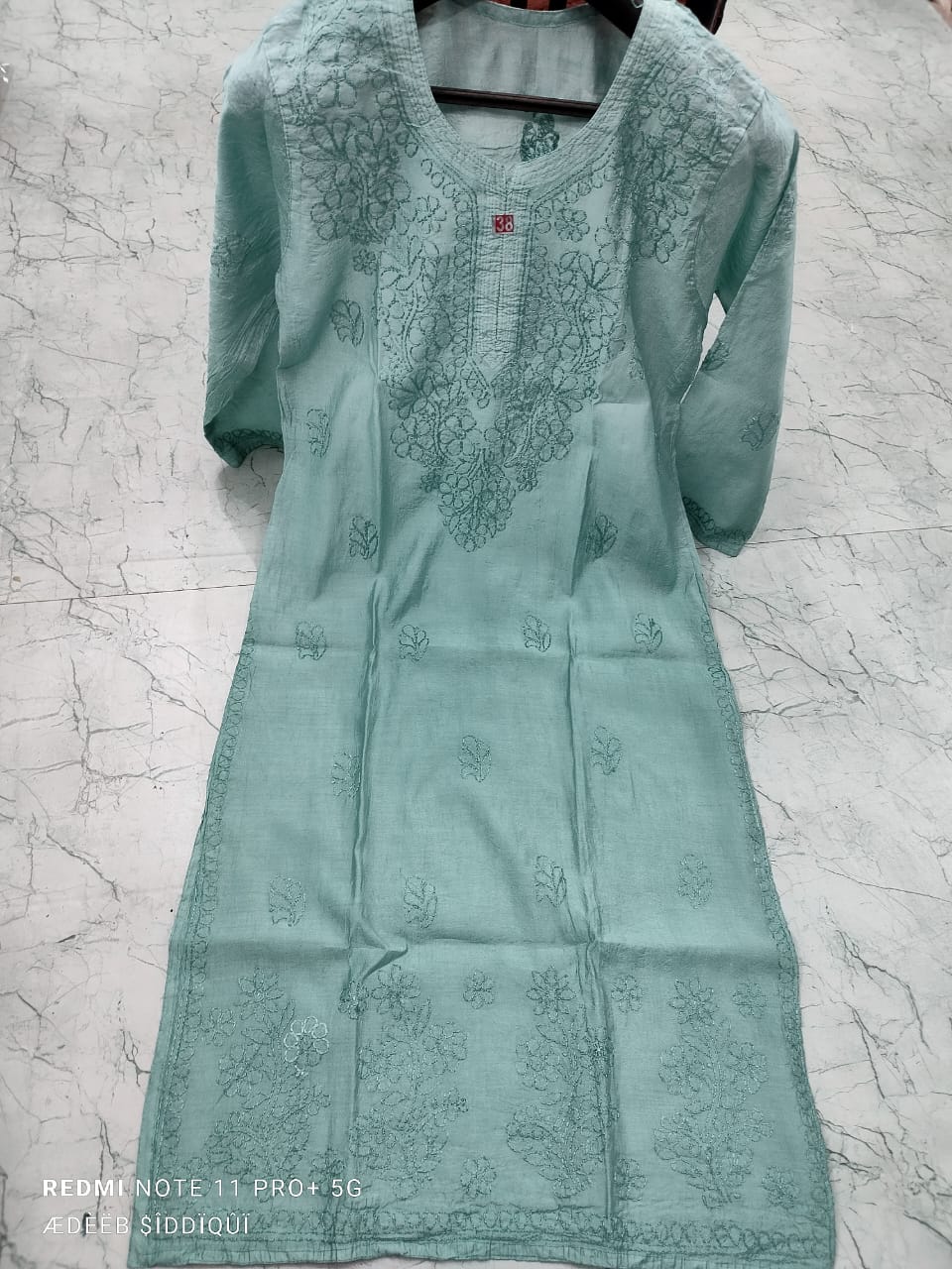 Ombre chanderi hand embroidered chikan kurti