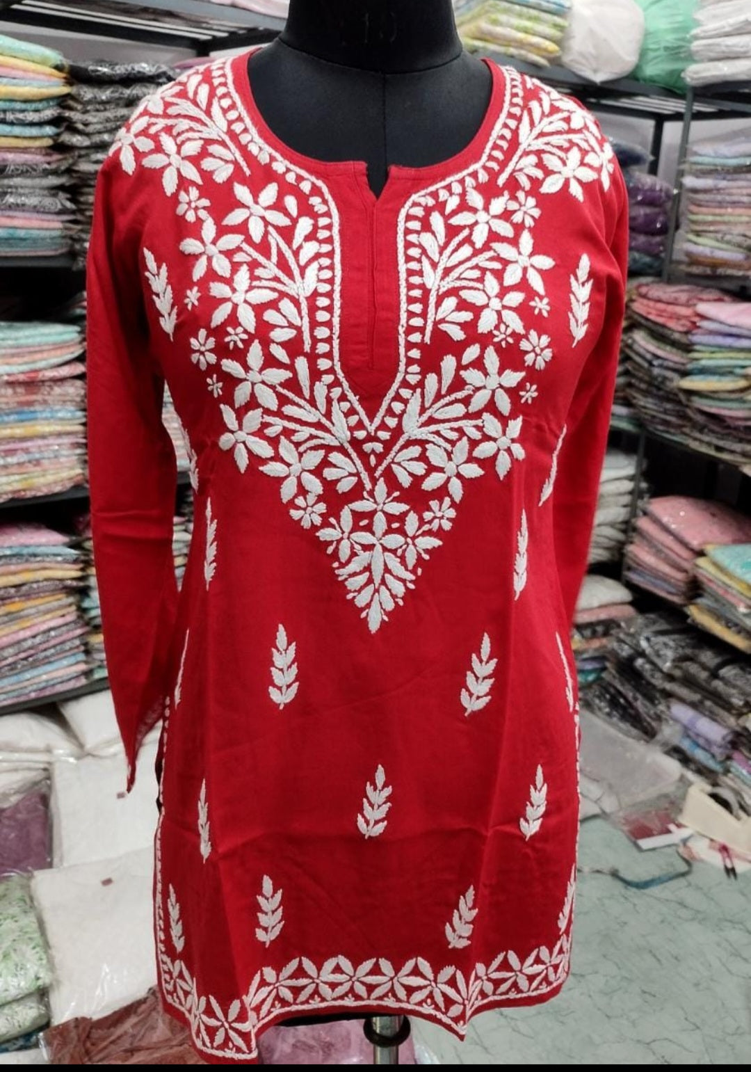 Short rayon chikan kurti