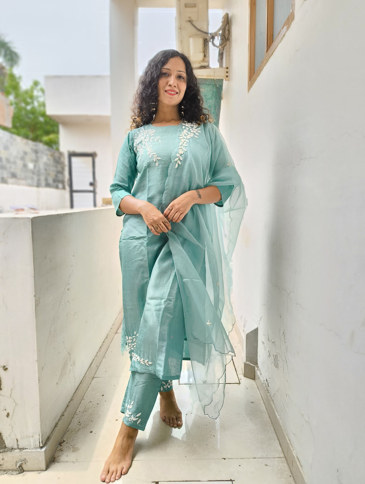 Cutdana mirror work dola silk suit