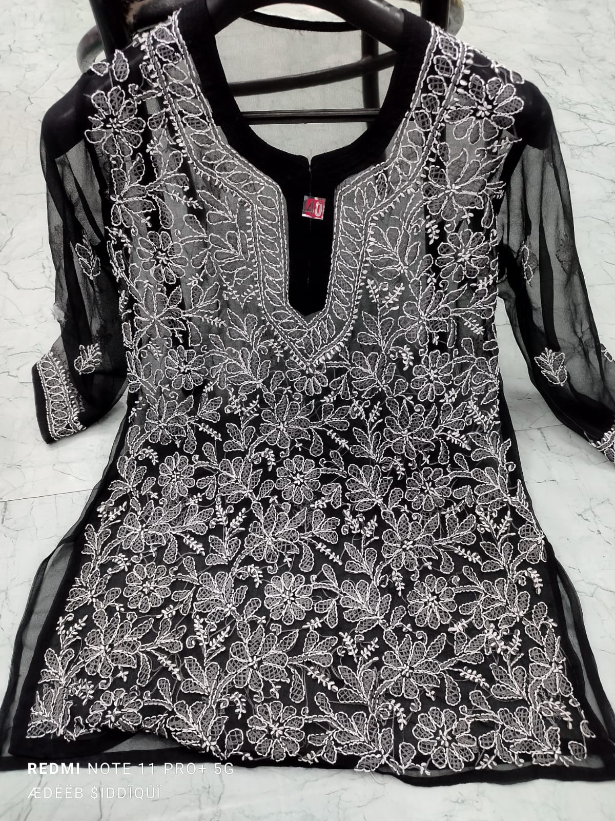 Short Chiffon Chikan Kurti