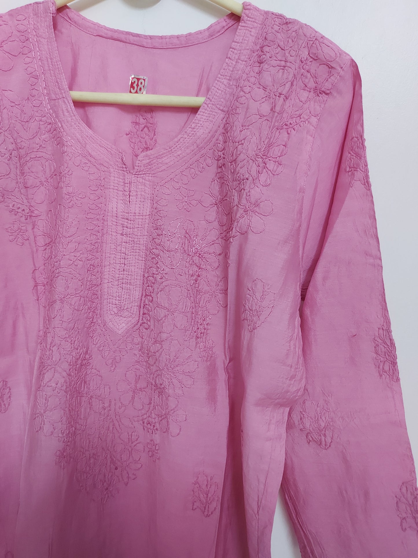 Ombre chanderi hand embroidered chikan kurti