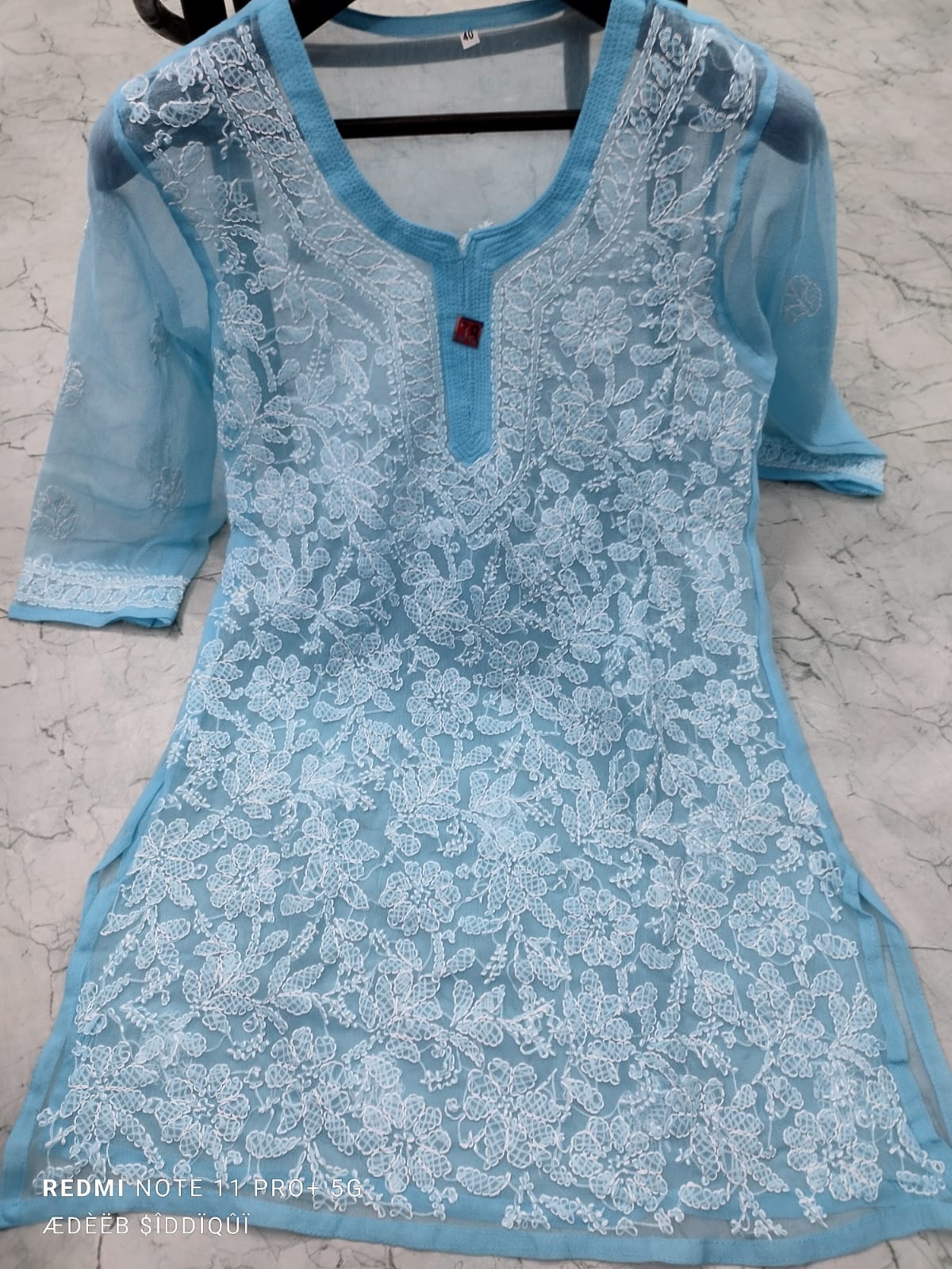 Short Chiffon Chikan Kurti