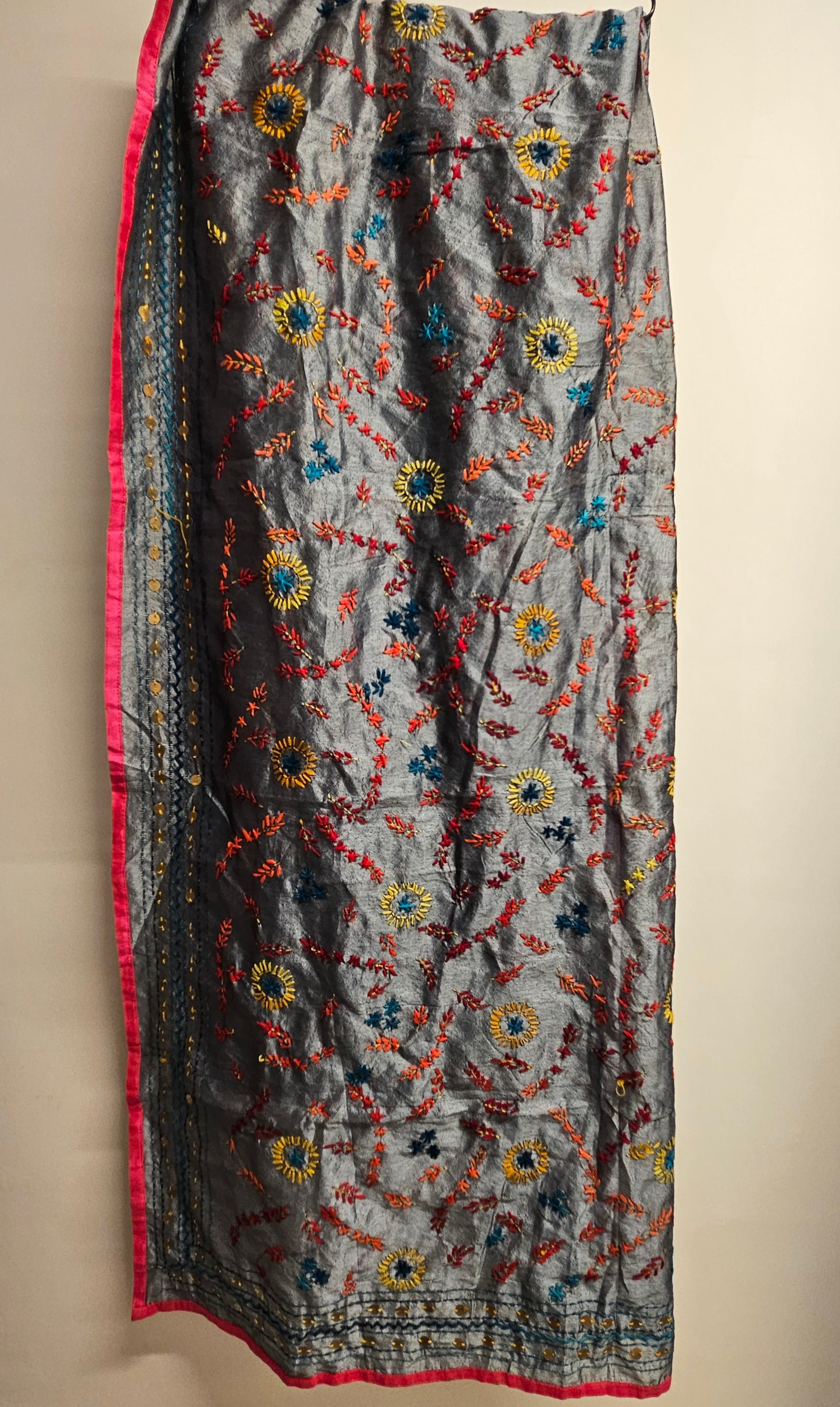 Chanderi silk phulkari dupatta