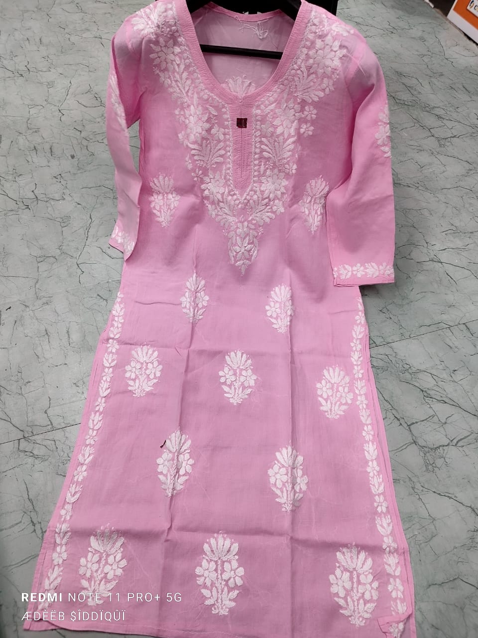 Hand embroidered cotton chikan kurti