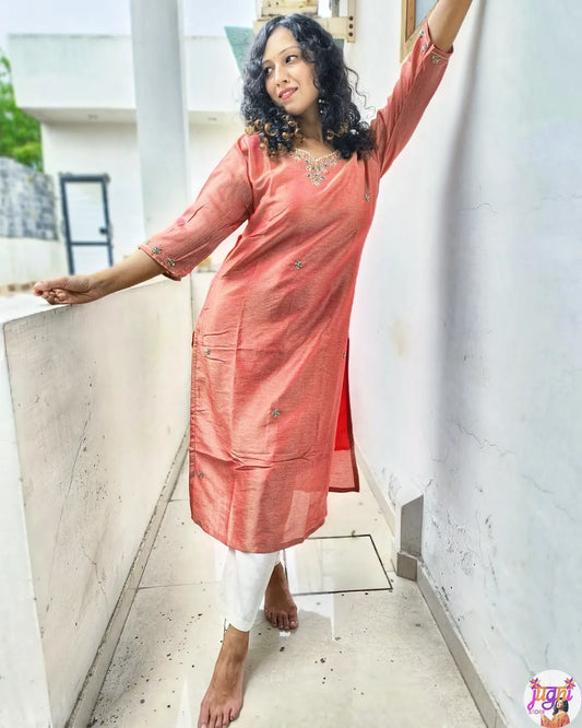 Red Shimmer Kurta