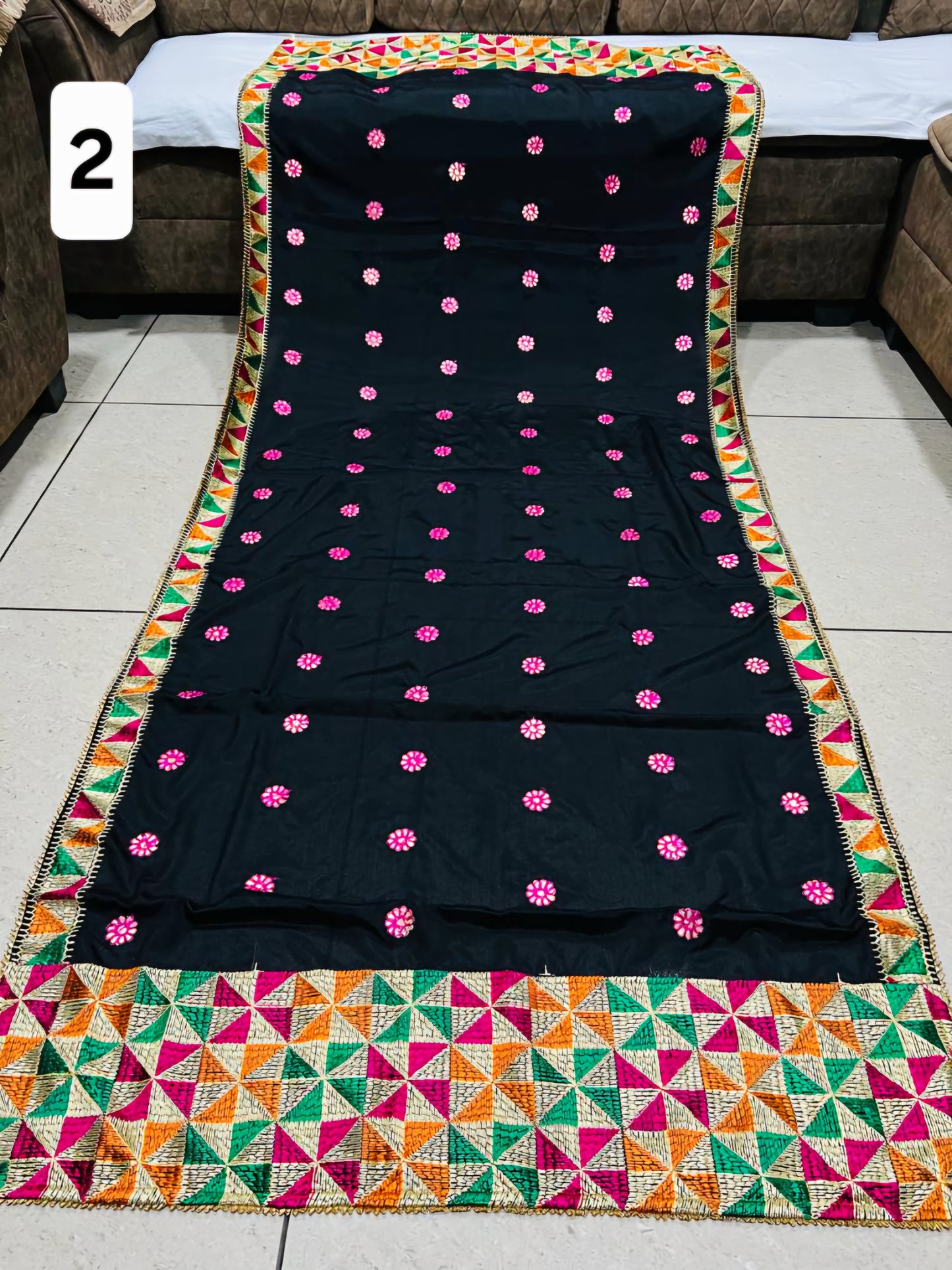Black festive phulkari dupattas