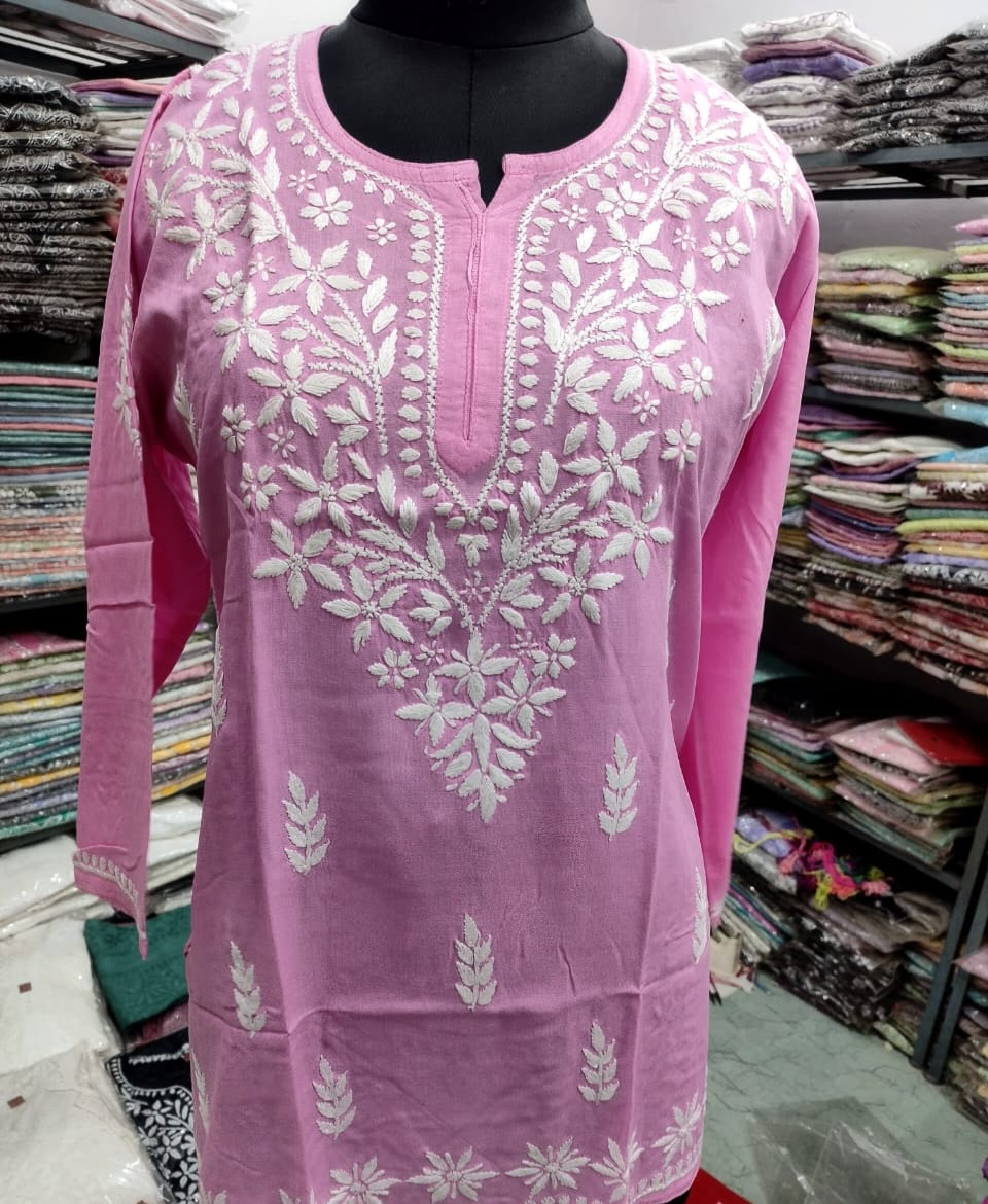 Short rayon chikan kurti