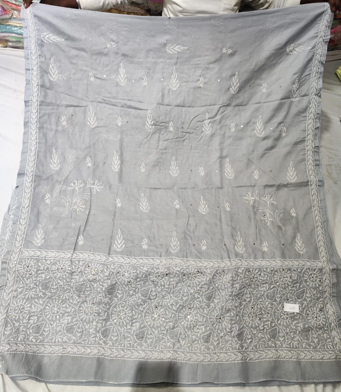 Mukaish work chikankari saree