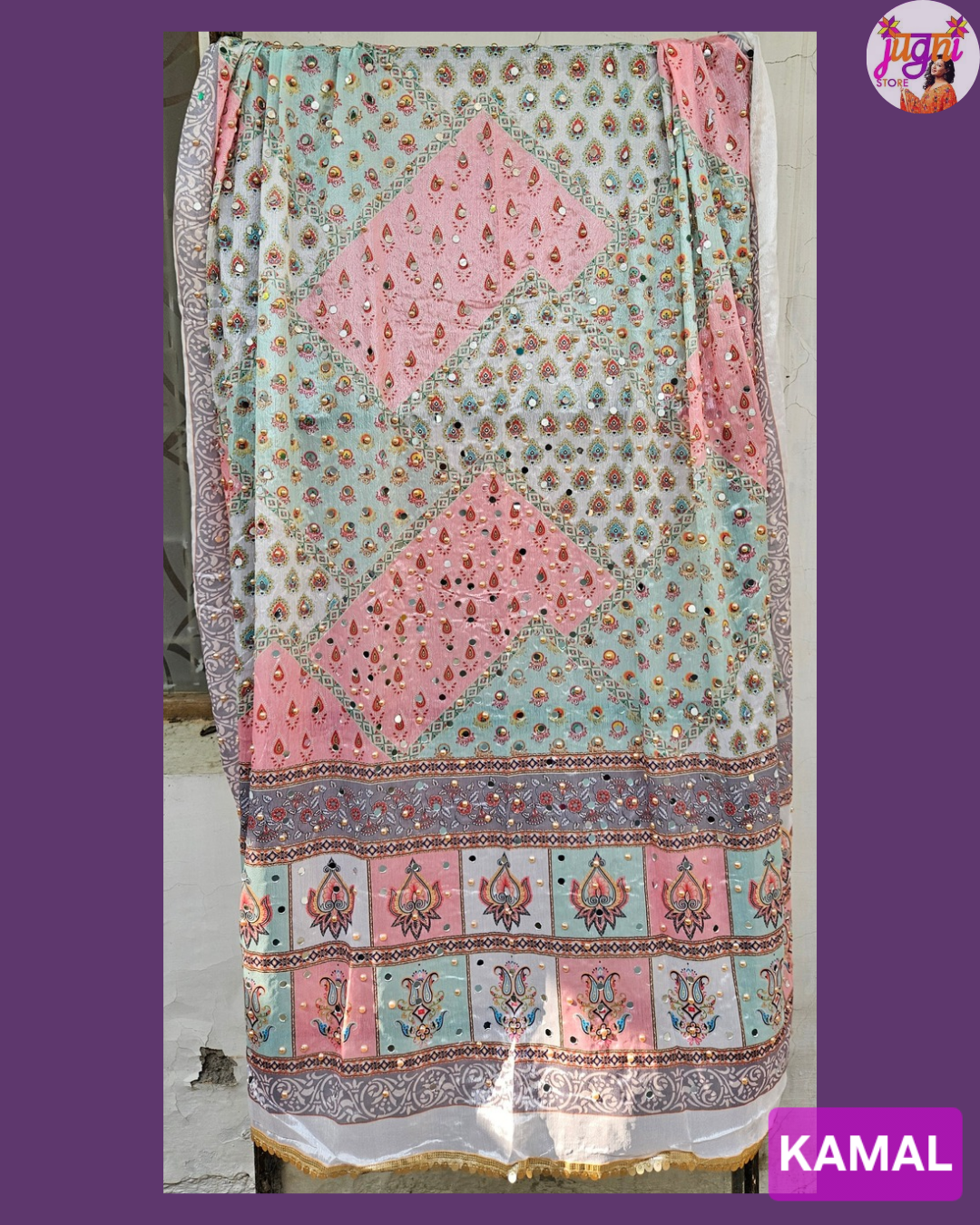 Mirror work Chinon Dupatta