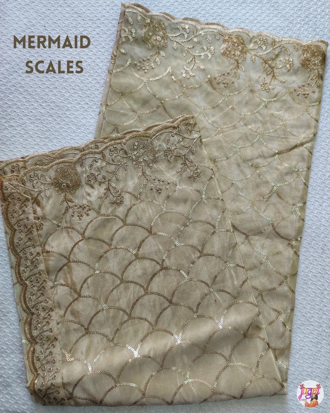 Sequinned silk dupatta with zari border