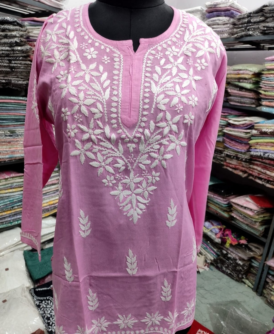 Short rayon chikan kurti