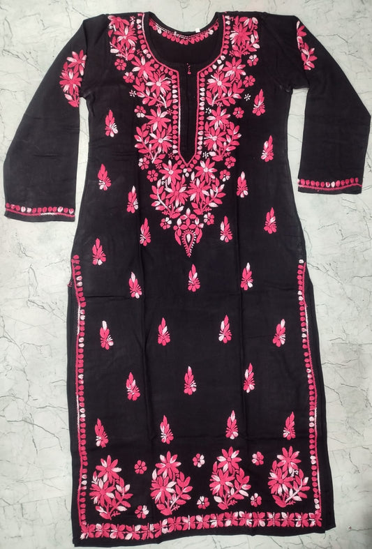 Colored thread black chikan kurti